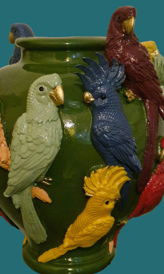 Tropical Parrots Vase