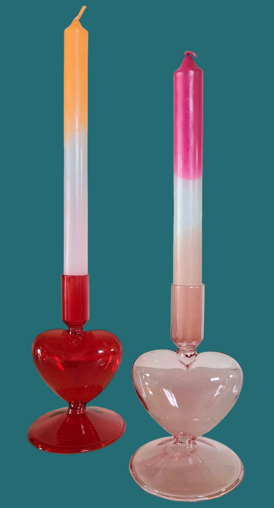 Red Sweetheart Set (2 Candle Holders + 2 Colorful Candles)
